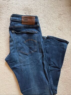 G-Star Raw 3301 Men's Dark Blue Button Fly Slim Fit Jeans 34x32